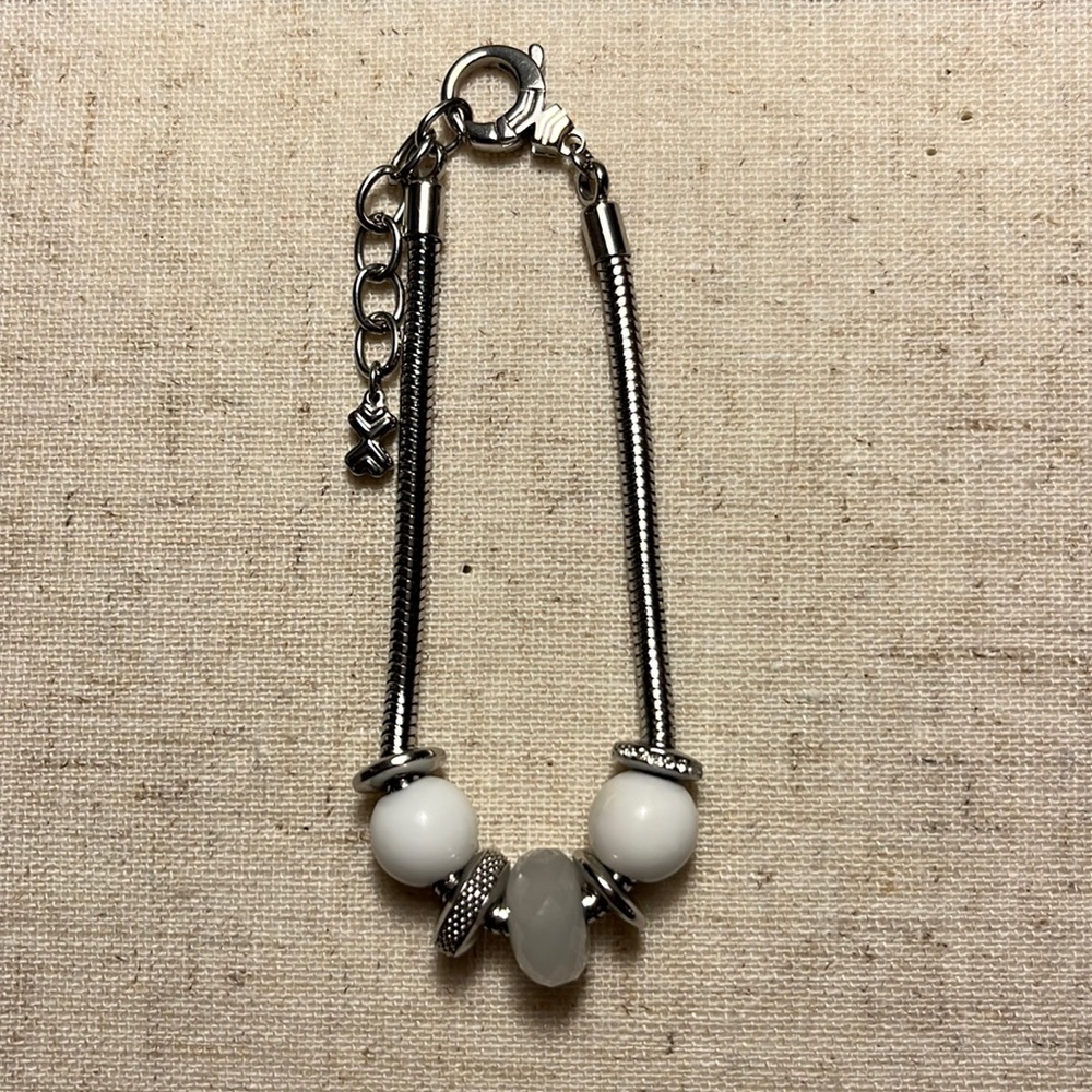 💚SKAGEN stainless steel silver white beaded bracelet